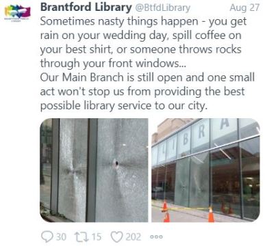 Brantford Library's twitter response to vandalism